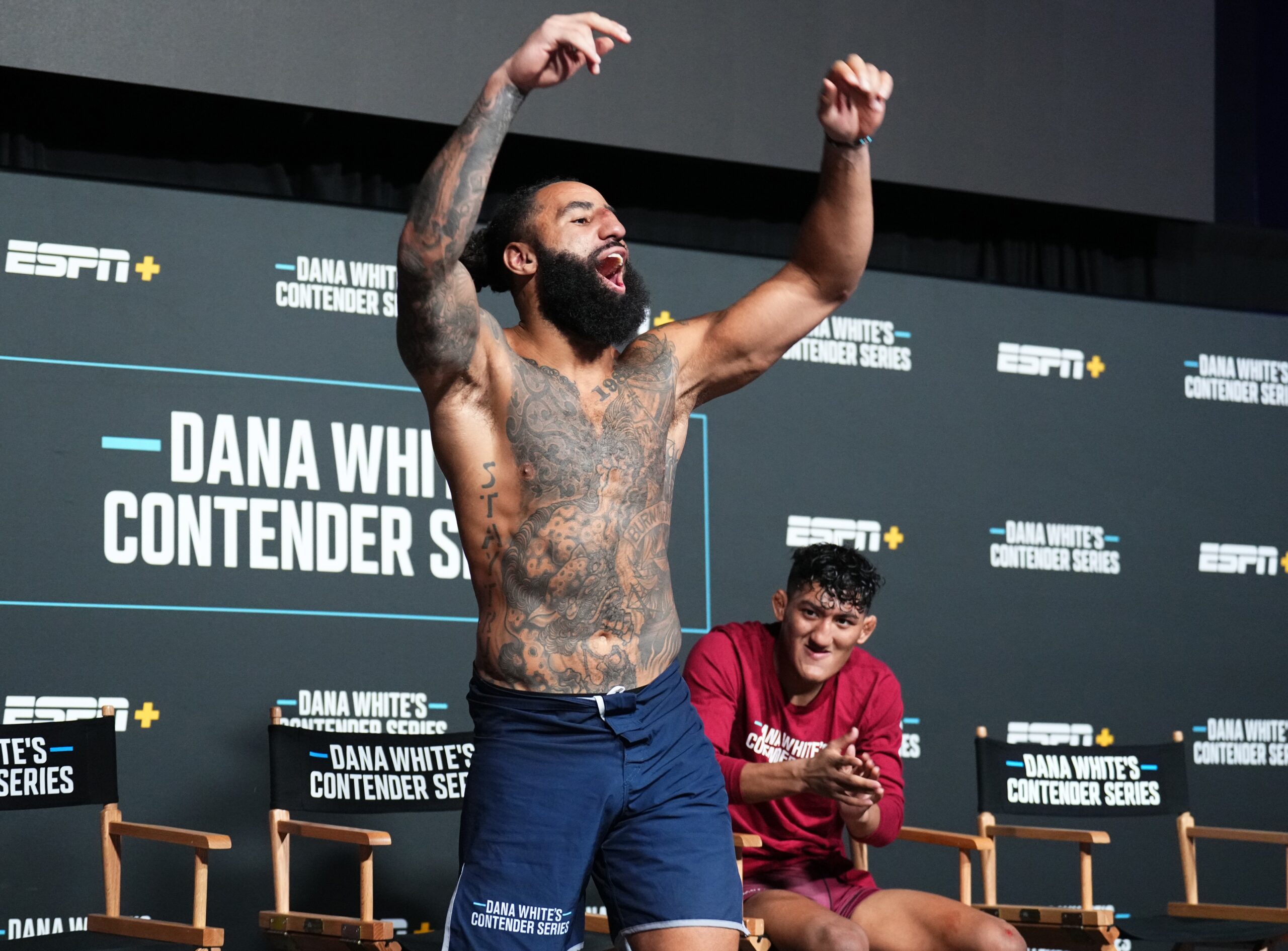 Austen Lane celebrates after his victory on Dana White's Contender Series