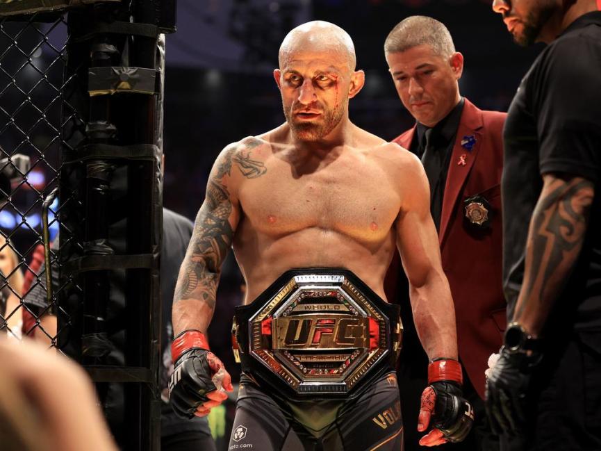 Alexander Volkanovski exists the UFC Octagon after a title defense (Zuffa LLC)