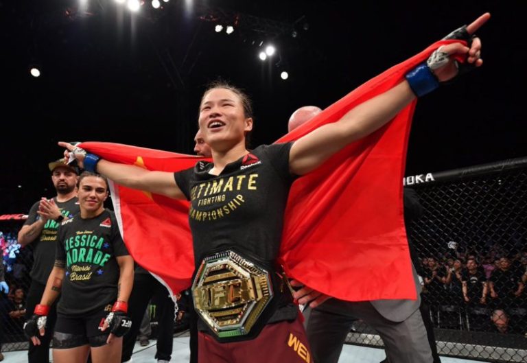 Weili Zhang stops Jessica Andrade in 42 seconds to become first Chinese UFC champion