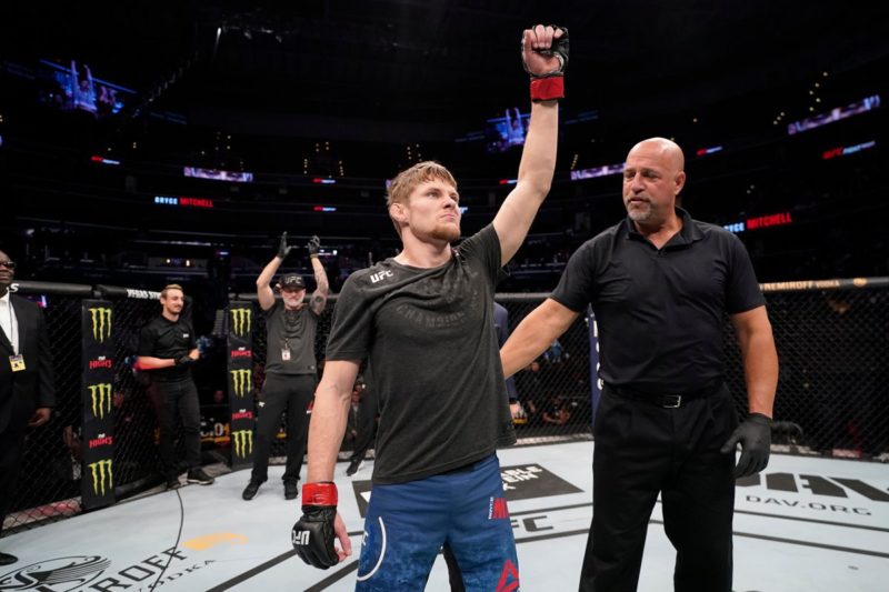 Bryce Mitchell has his hand raised following UFC twister submission victory