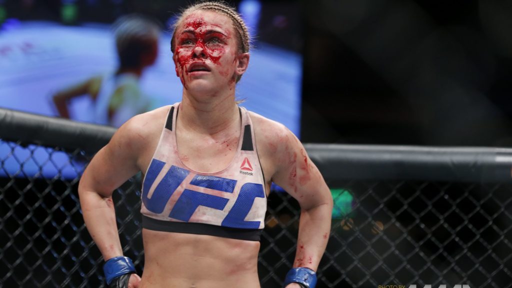 Paige VanZant bloodied inside the UFC's Octagon