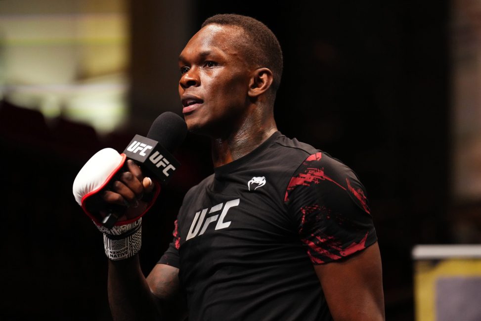 Israel Adesanya speaks to fans before his UFC 293 fight