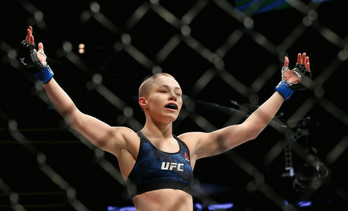 Rose Namajunas celebrates her victory over Joanna Jedrzejczyk